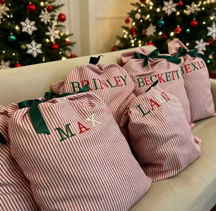 Embroidered Striped Gift Sacks