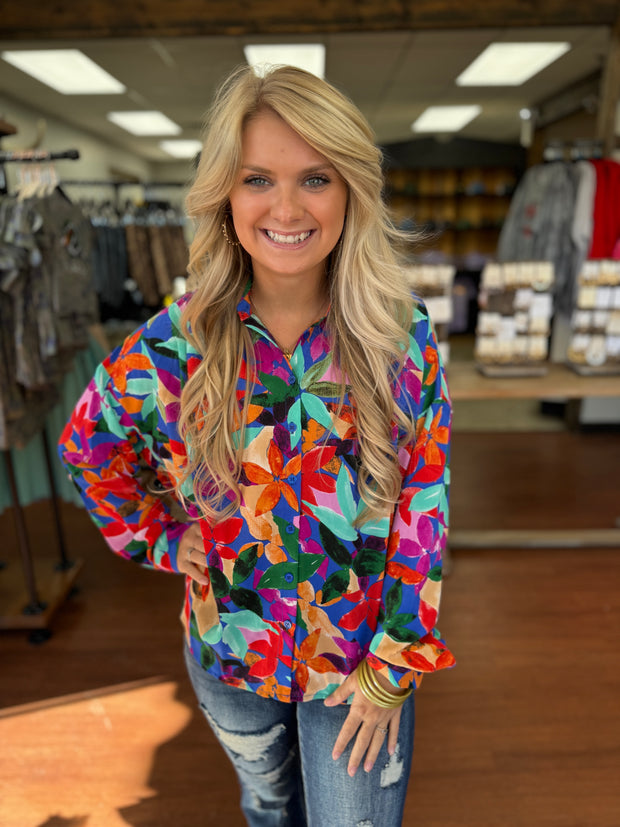 Bold Floral Button Up Top