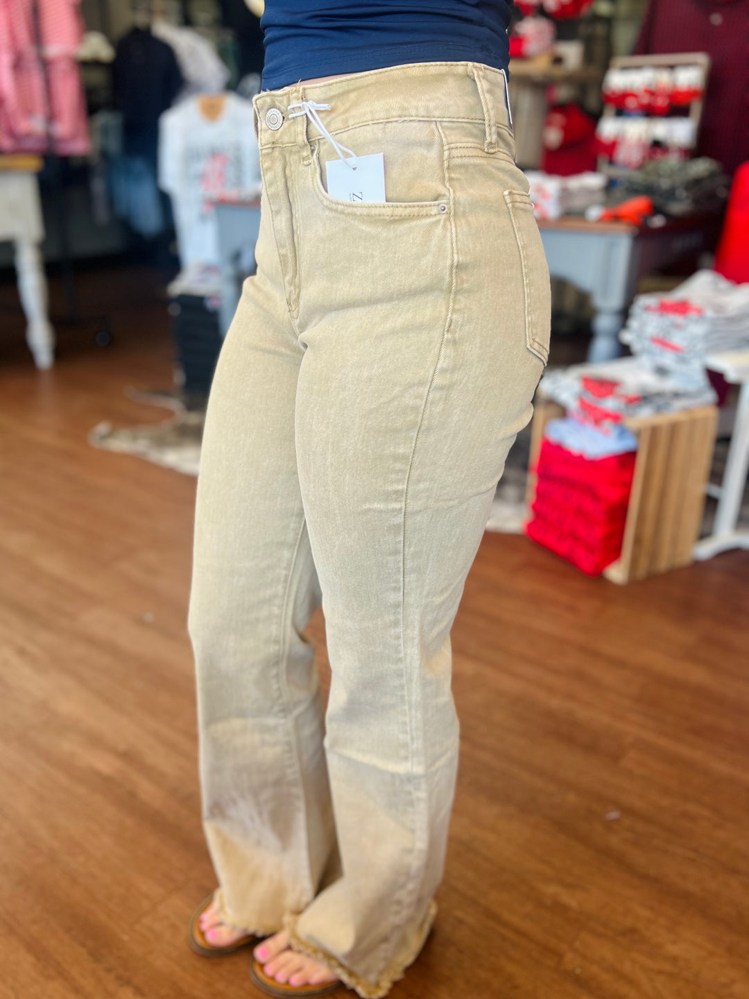 Ashley Acid Wash Frayed Cutoff Bootcut Pants