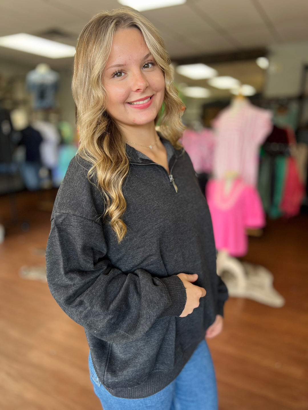 ACID WASH FLEECE HALF ZIP PULLOVER