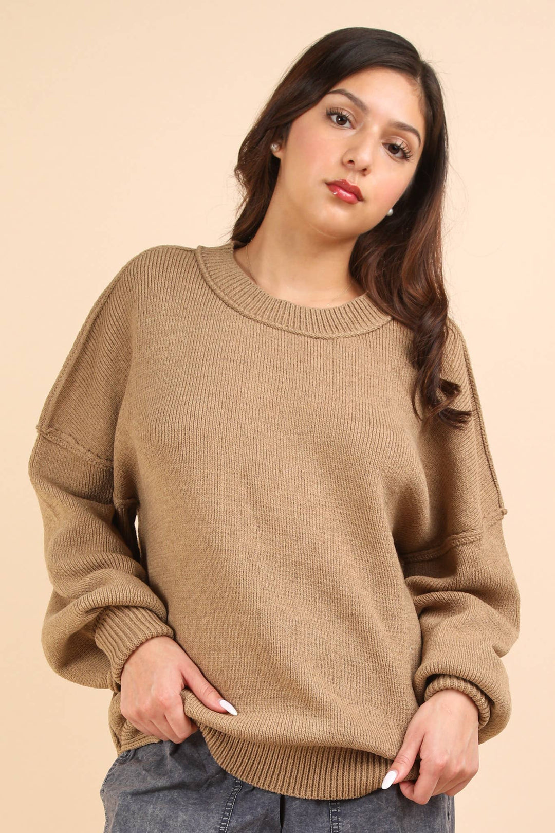 Oversized Basic Solid Sweater Knit Top