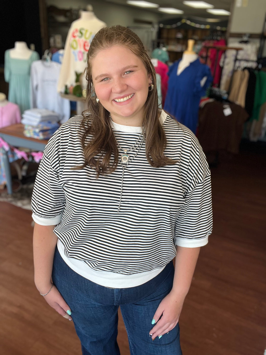 Kammie Striped 3/4 Sleeve Top