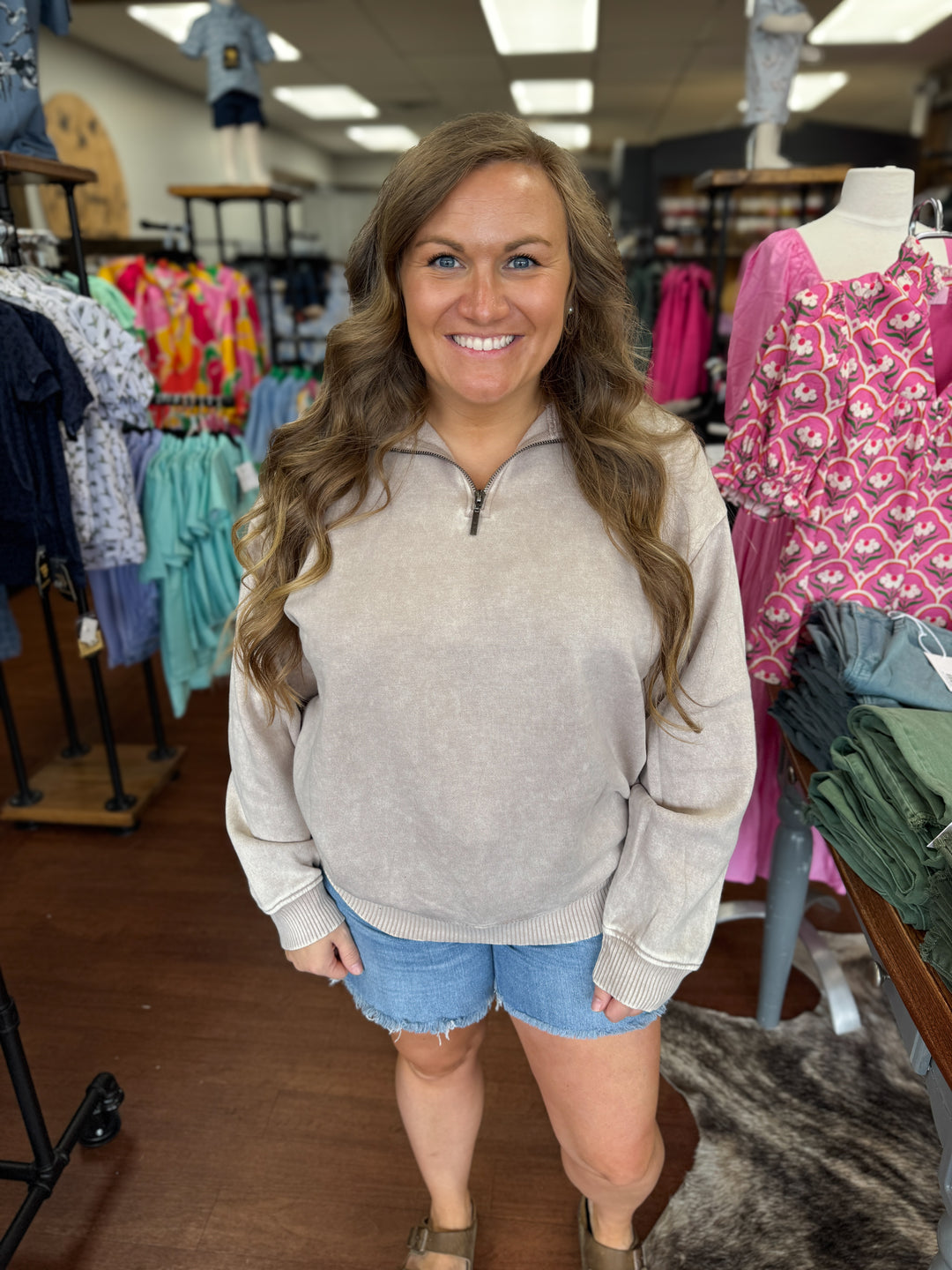 ACID WASH FLEECE HALF ZIP PULLOVER