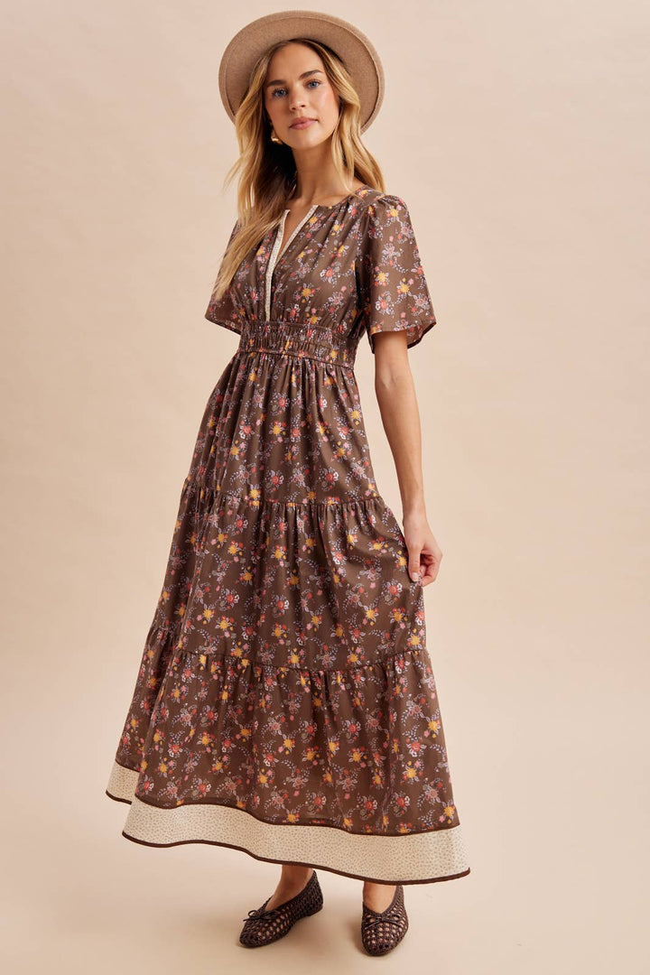COTTON FLORAL BORDERED MAXI DRESS
