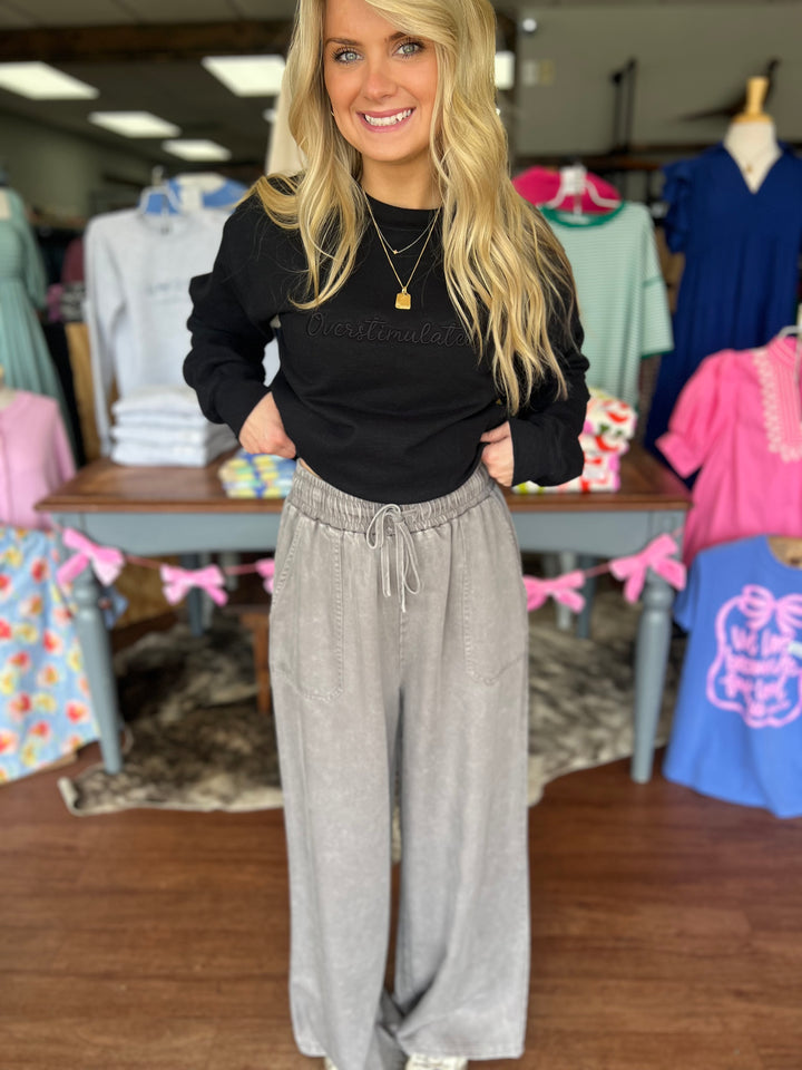 Drawstring Mineral Wash Wide Leg Pants