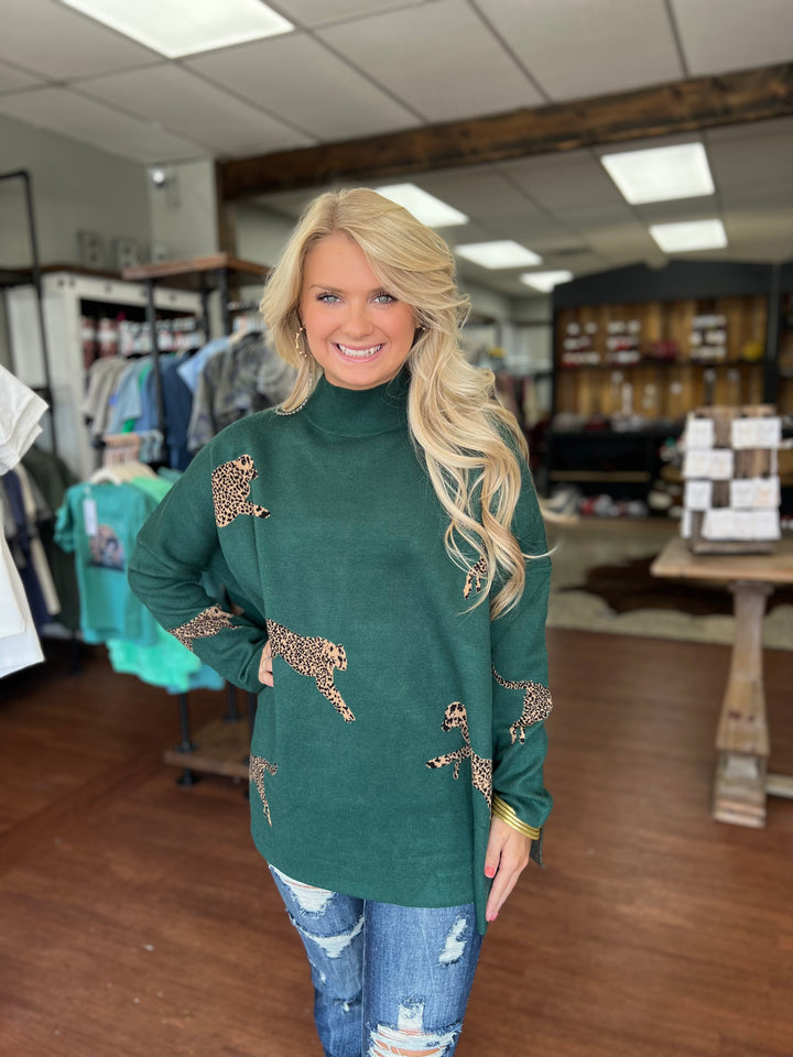 Hunter Green Cheetah Sweater