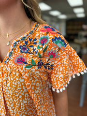 Embroidered Tangerine Top