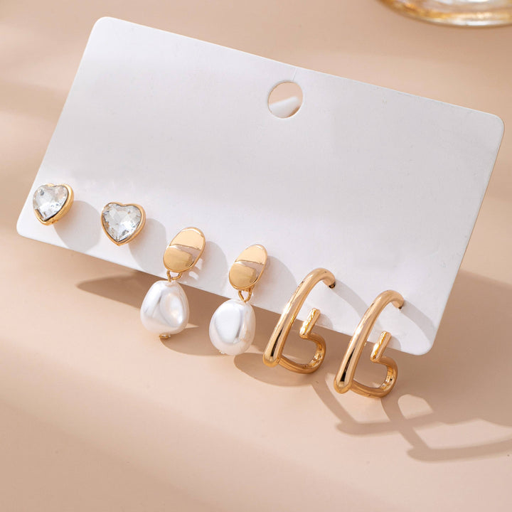 Trio Gold-Tone Pearl & Crystal Earring Set