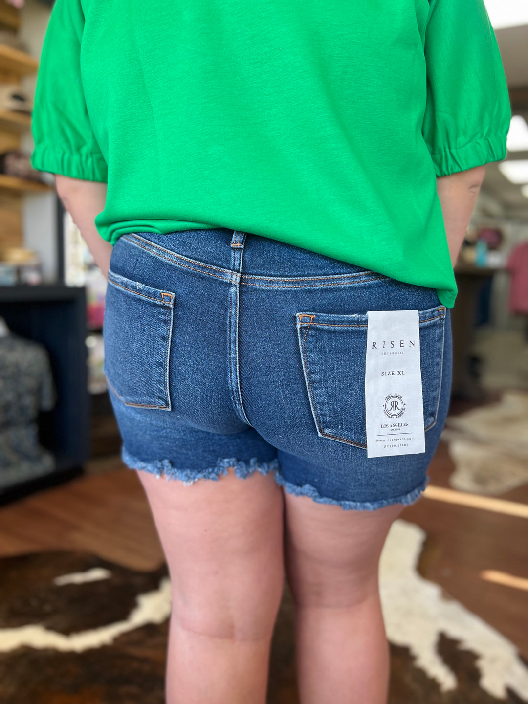 Sage Risen High Rise Fray Hem Shorts