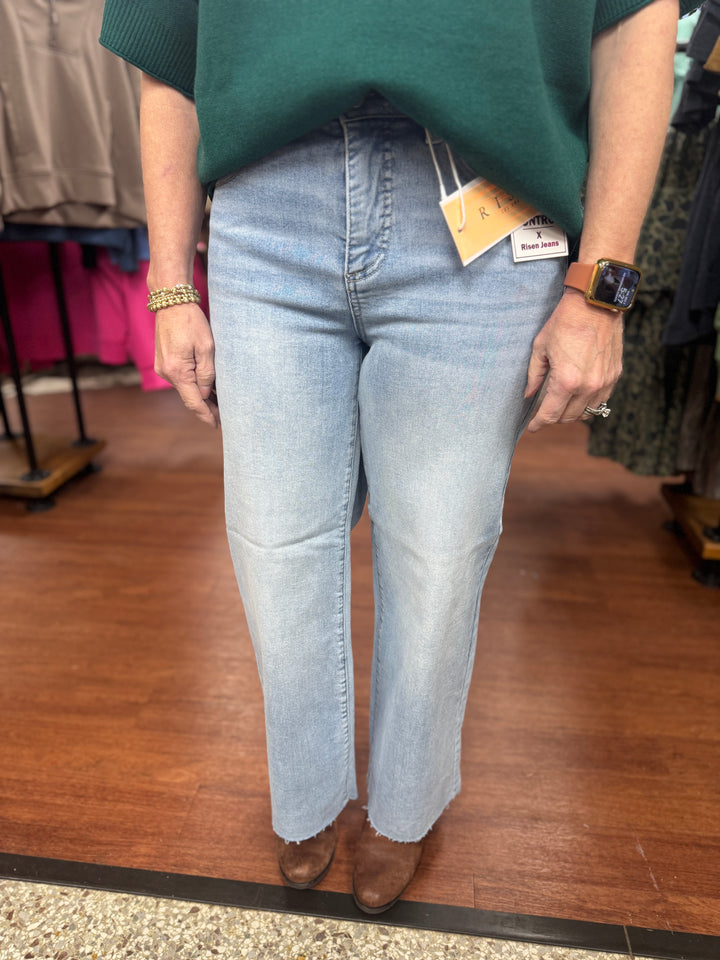 Risen High Rise Crop Wide Leg Jeans