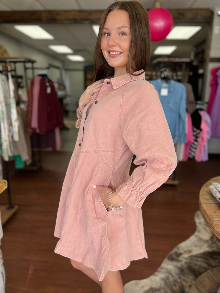 Cotton Twill Western Button Down Shirt Dress