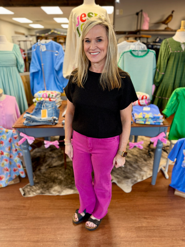 Ally Acid Washed High Waist Frayed Hem Flare Crop Pants