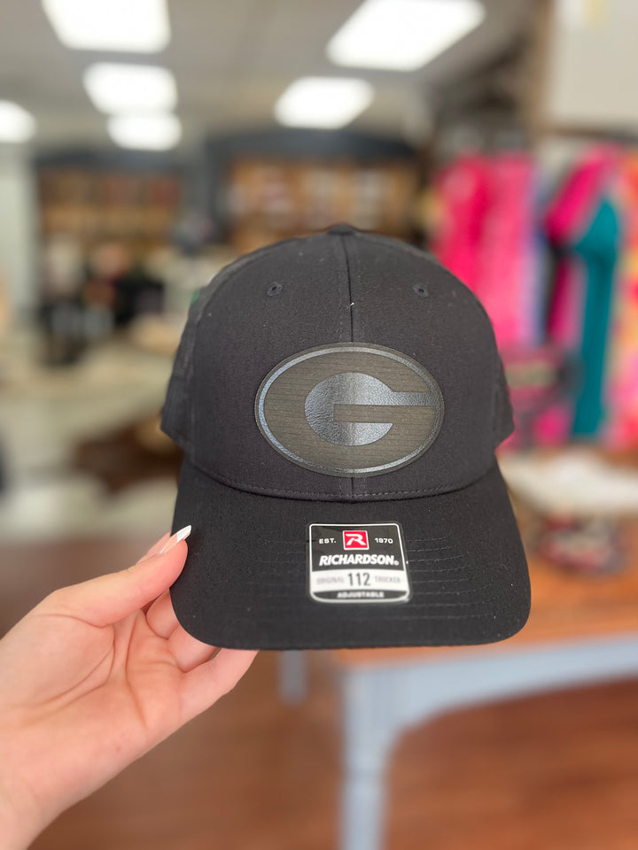 GA G Black Leather Patch Hat Richardson 112