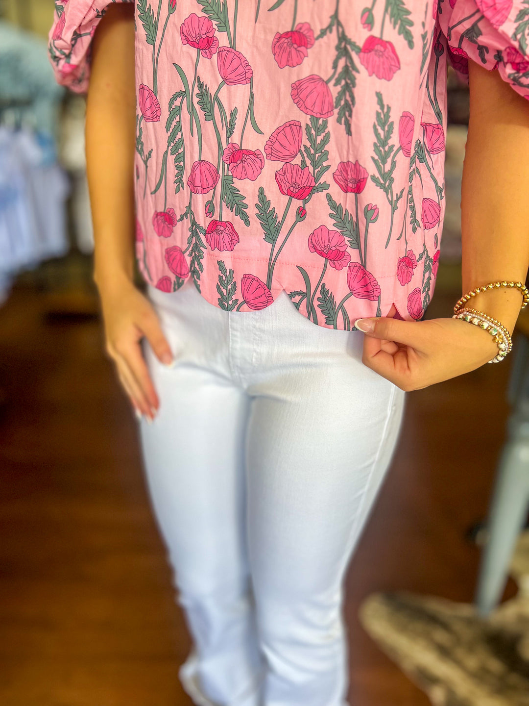 Caroline Scalloped Top in Pink