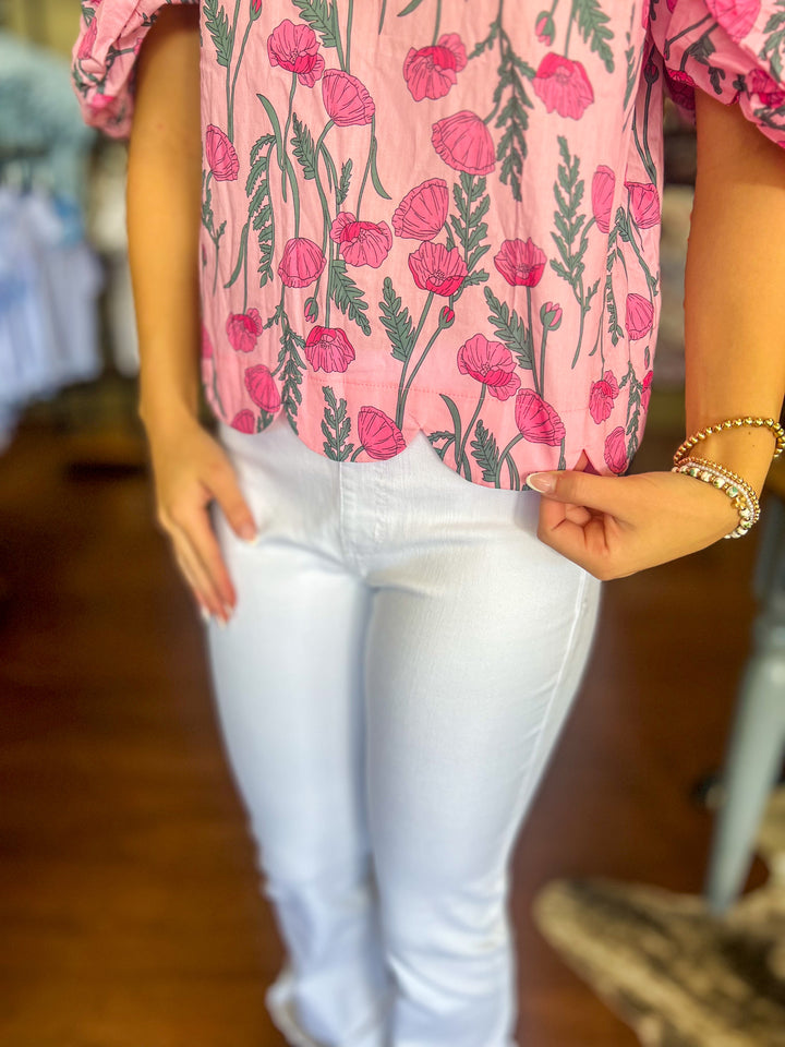 Caroline Scalloped Top in Pink
