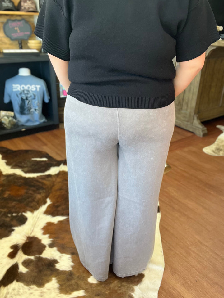 Drawstring Mineral Wash Wide Leg Pants