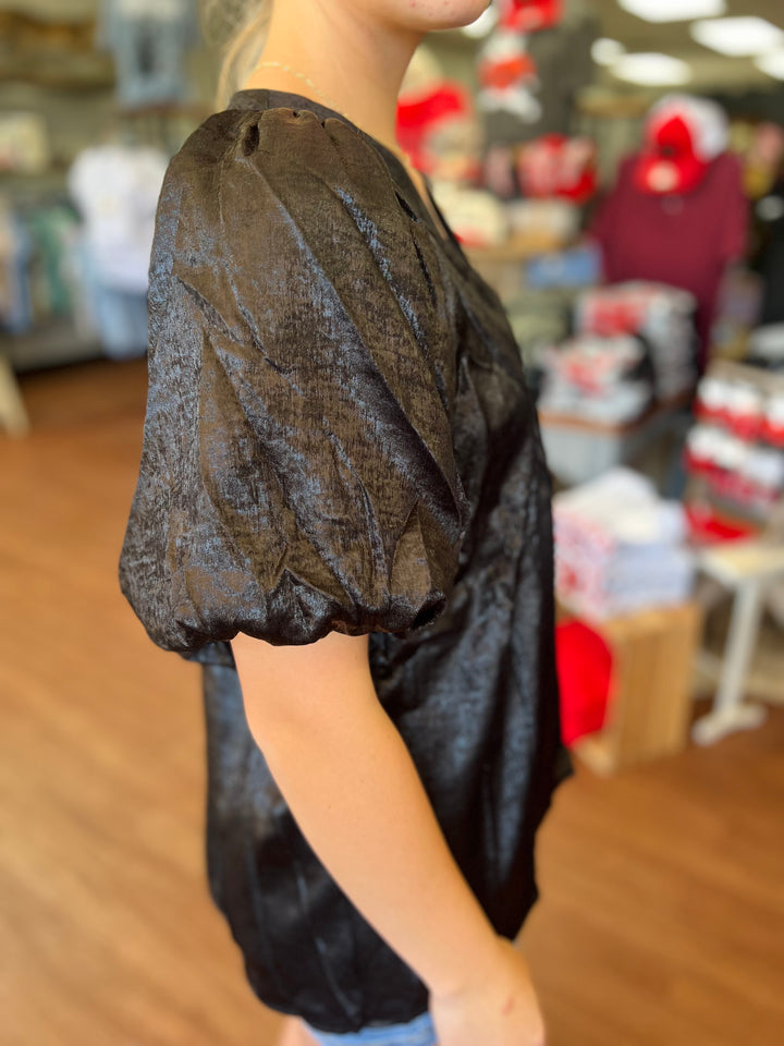 Metallic Puff Sleeve Blouse
