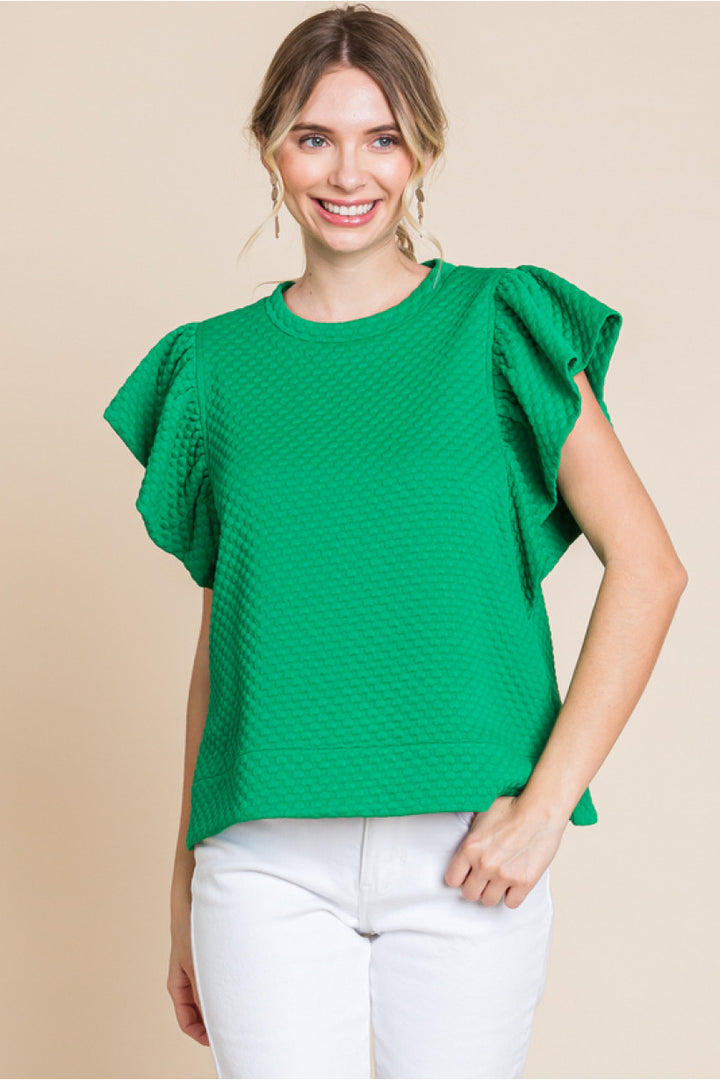 Emily Textured Top in Kelly Green