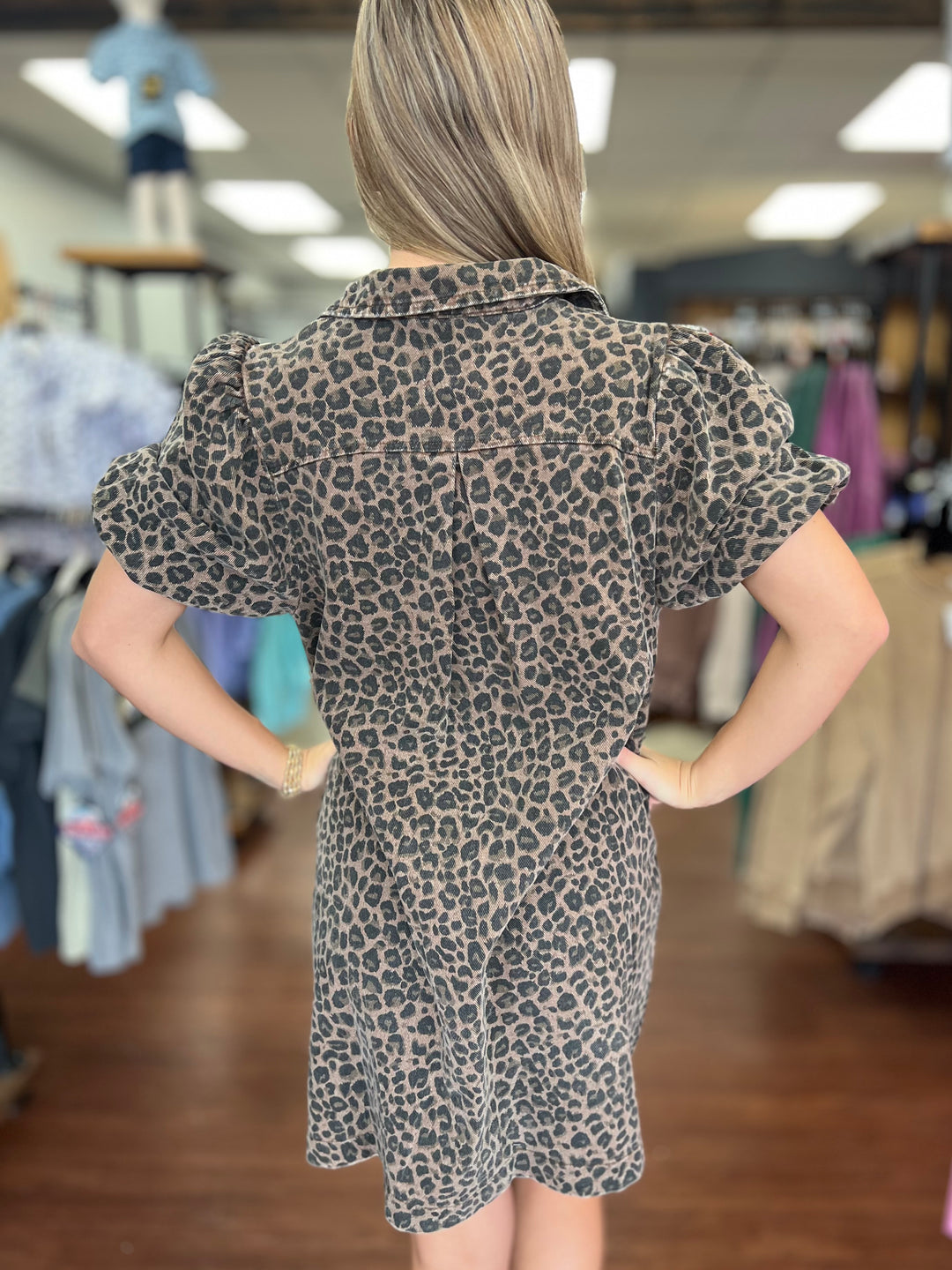 Stone Wash Leopard Print Mini Dress