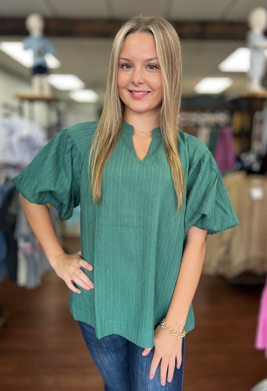 Lagoon Textured Puff Sleeve Blouse