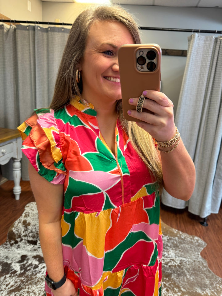 Tropical Satin Midi Dress