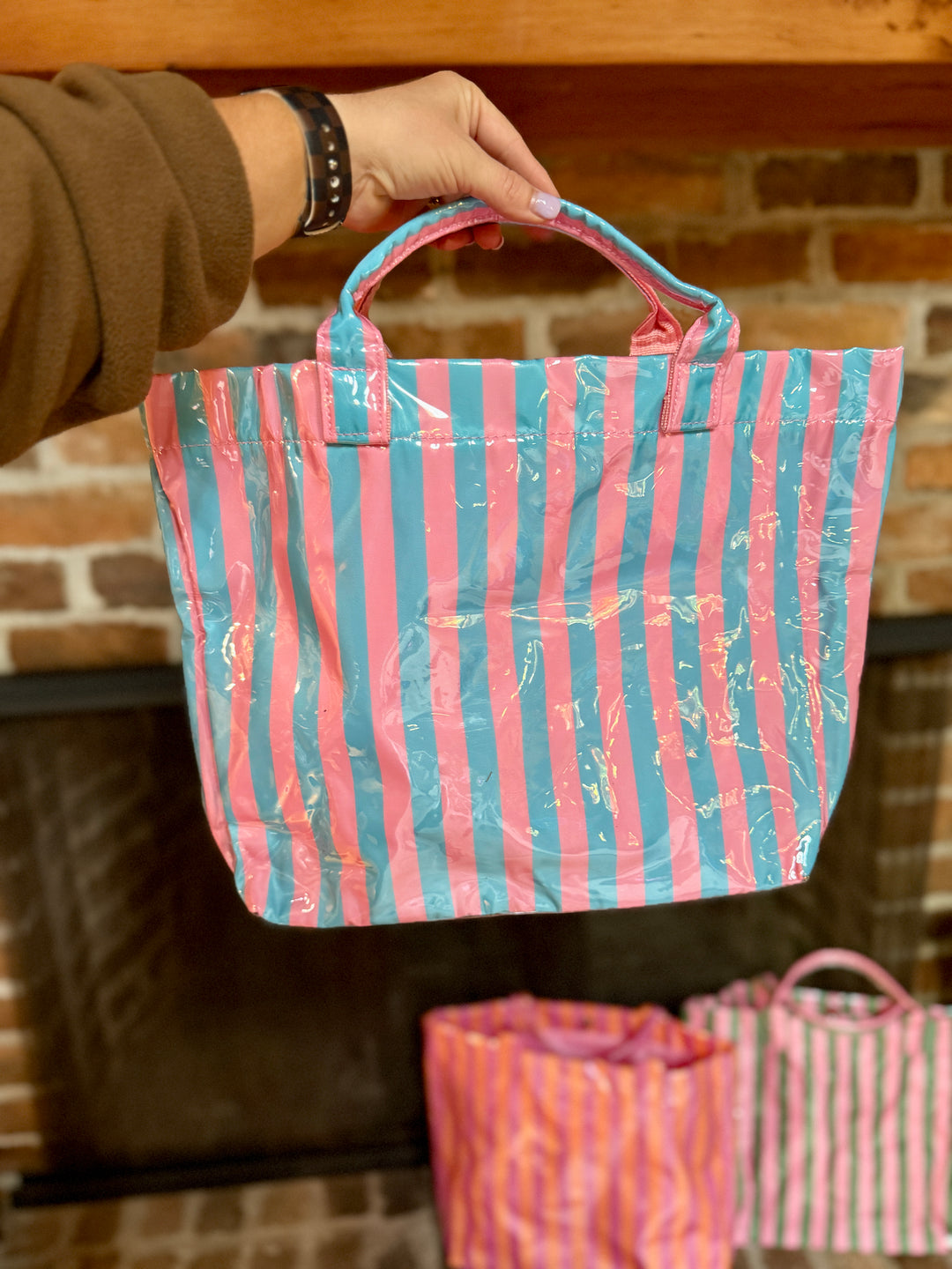 Striped PVC Wipeable Tote (with monogram)