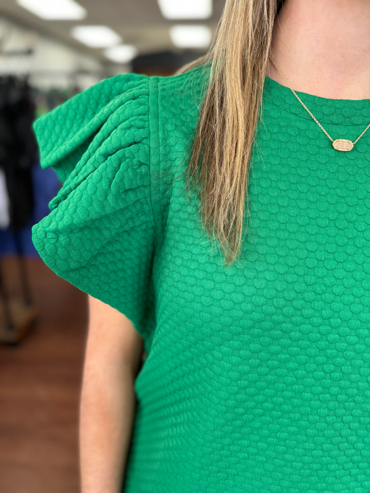 Emily Textured Top in Kelly Green