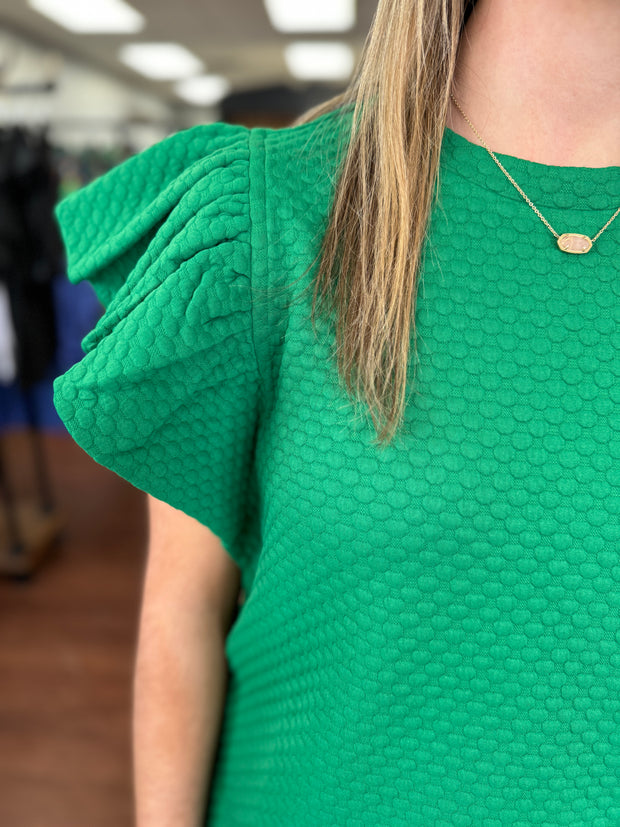 Emily Textured Top in Kelly Green