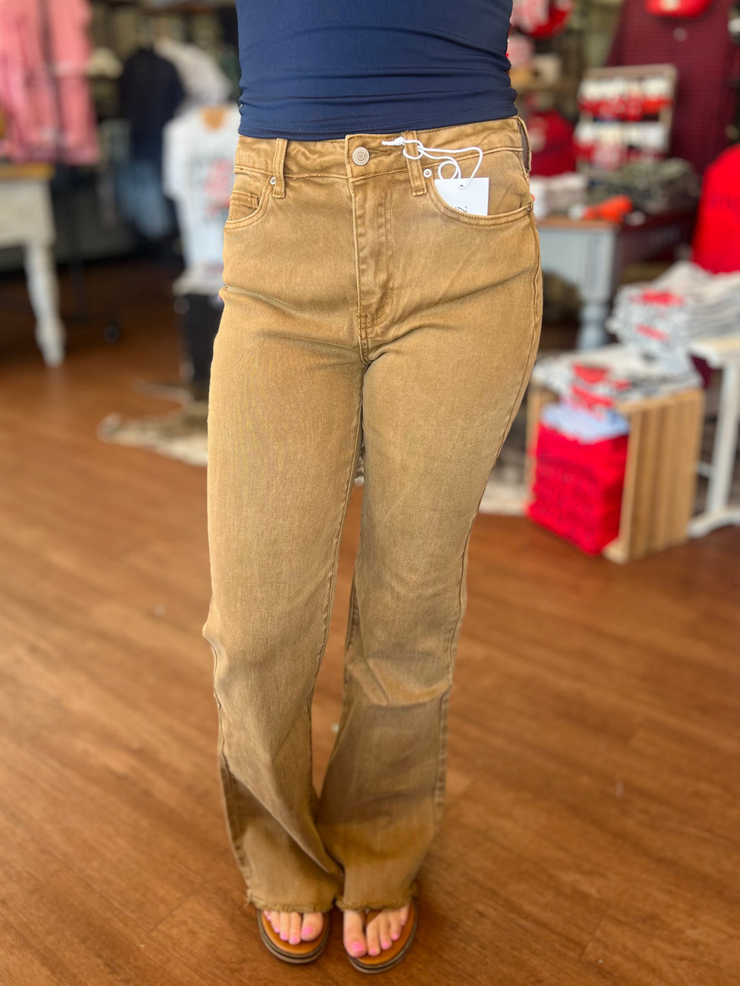 Ashley Acid Wash Frayed Cutoff Bootcut Pants