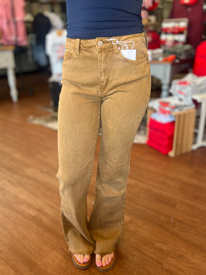 Ashley Acid Wash Frayed Cutoff Bootcut Pants