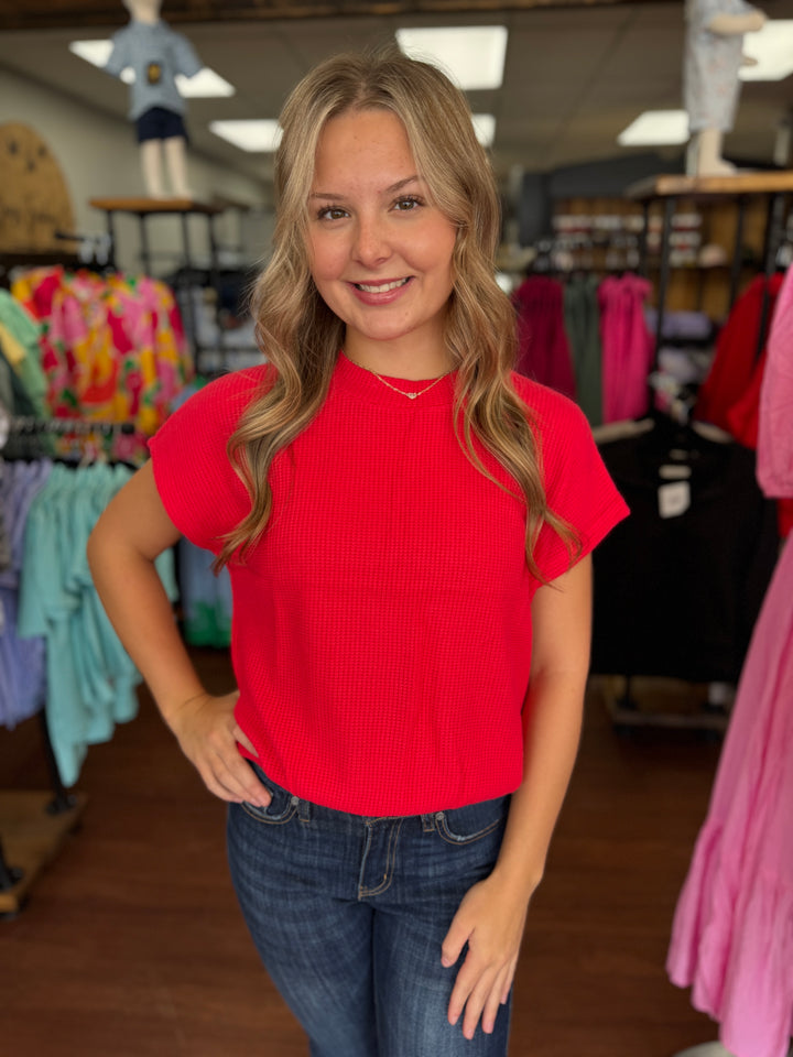 ROUND NECK BANDED BOTTON SHORT SLEEVE SWEATER TOP