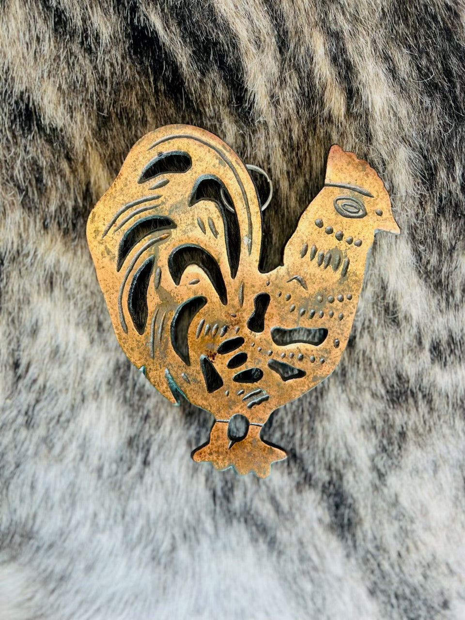 Vintage Rooster Cast Iron Copper Trivet