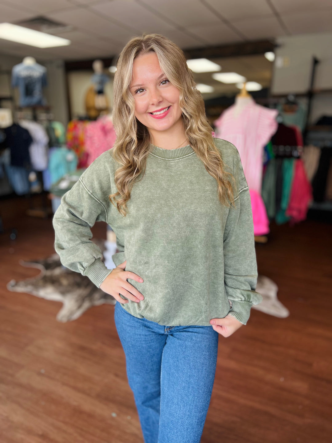 The Coziest Acid Wash Crewneck Sweatshirt