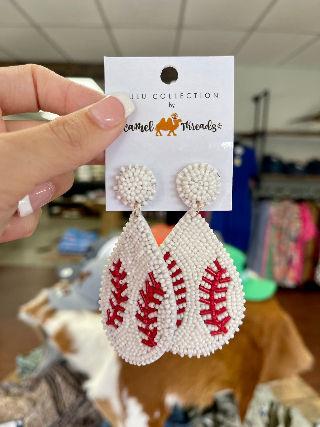 Teardrop Beaded Baseball Earrings