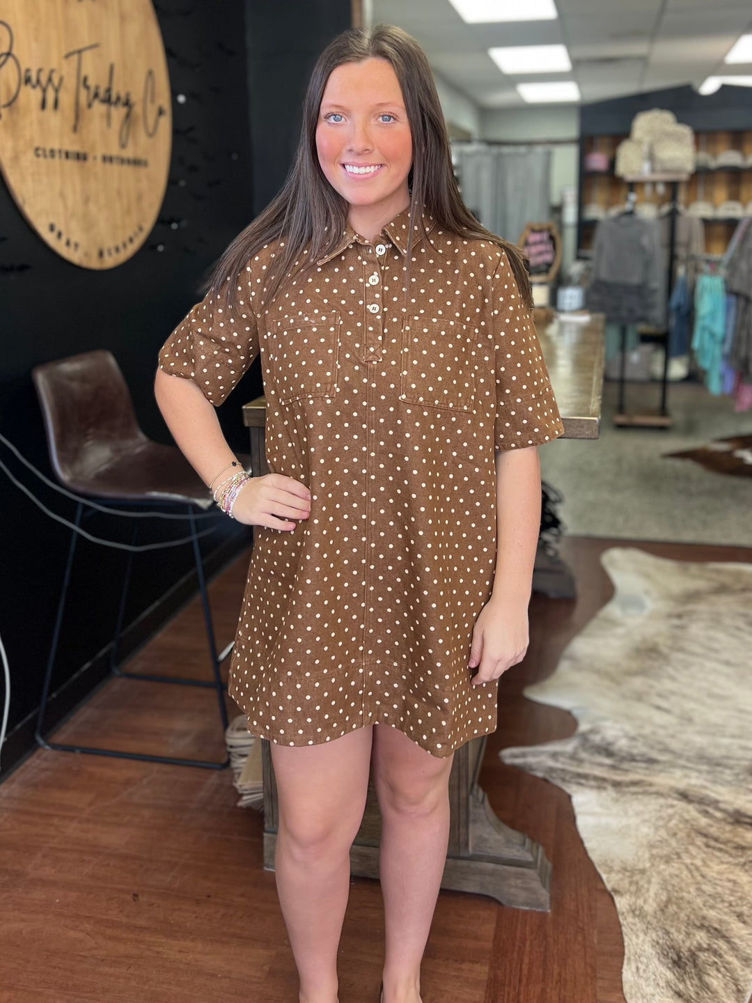 Polka Dot Denim Shirt Dress