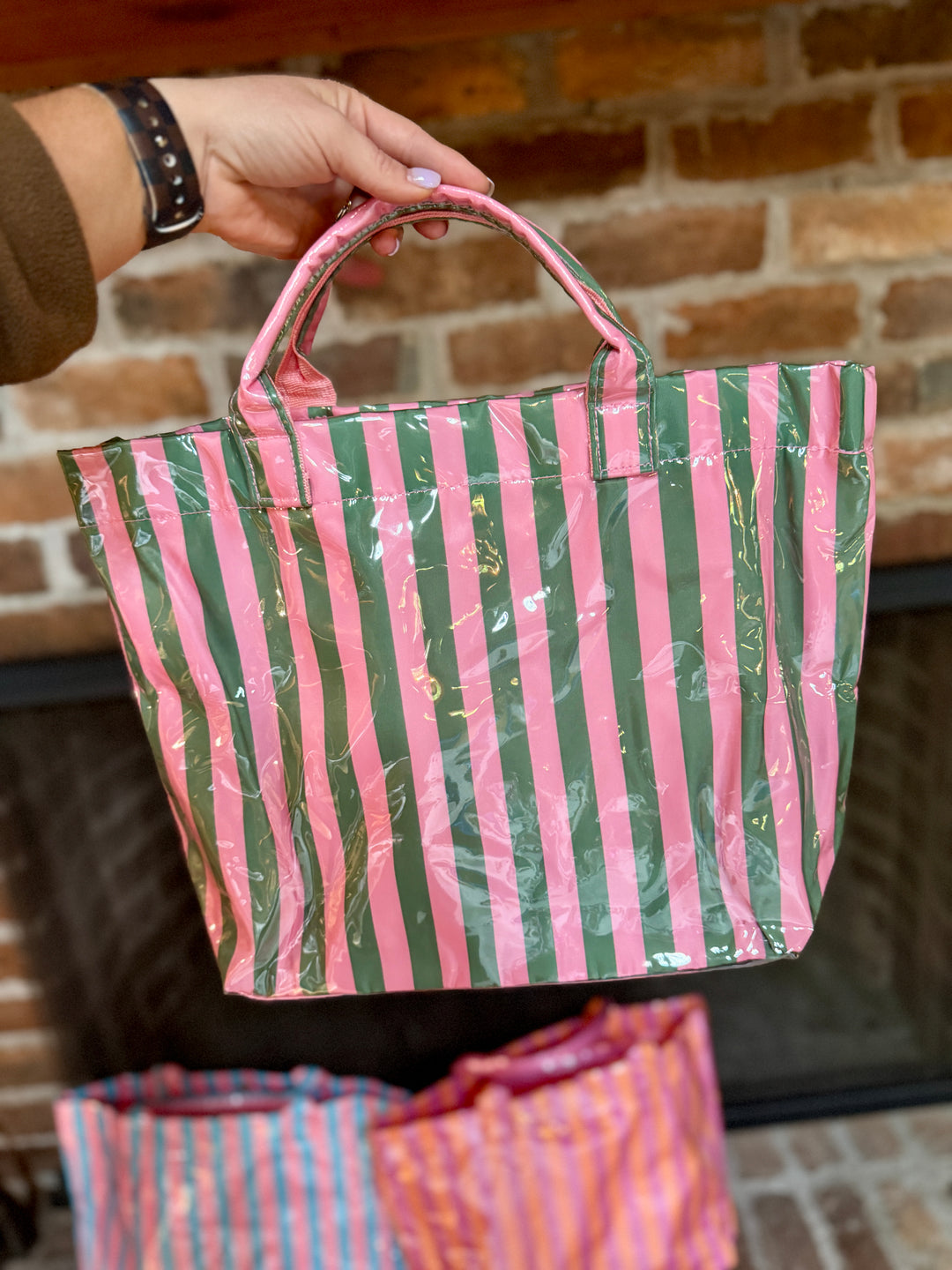 Striped PVC Wipeable Tote (with monogram)