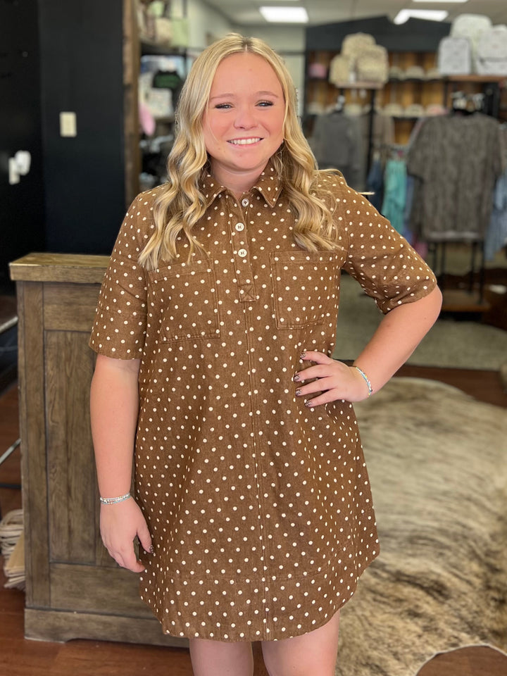 Polka Dot Denim Shirt Dress
