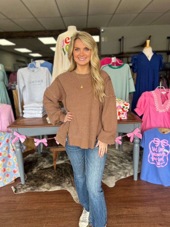 Oversized Waffle Knit Casual Top