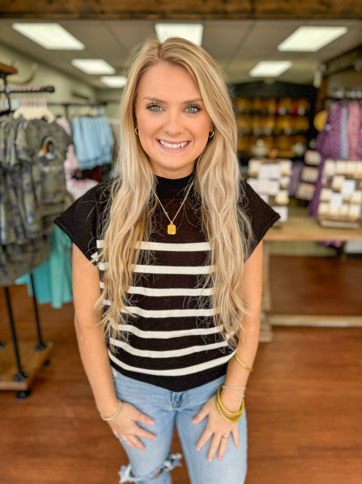 Striped Short Sleeve Sweater Top