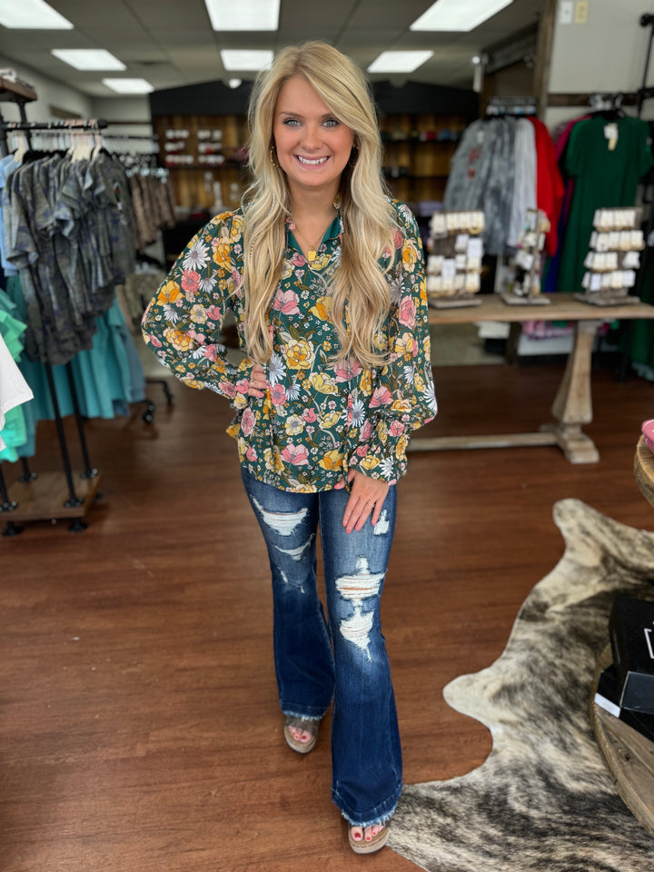 Hunter Green Floral Top