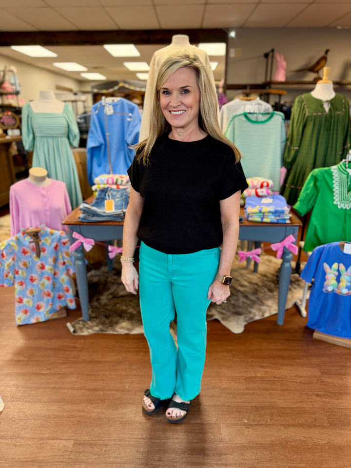 Ally Acid Washed High Waist Frayed Hem Flare Crop Pants