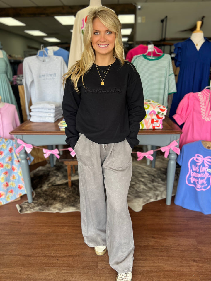 Drawstring Mineral Wash Wide Leg Pants