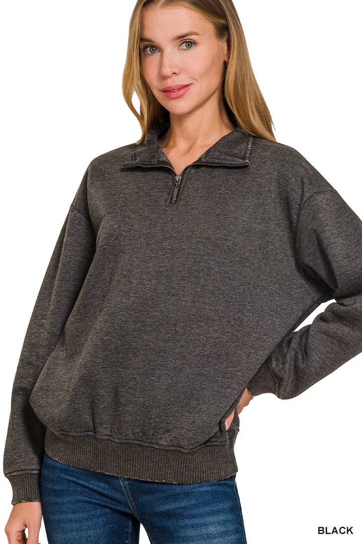 ACID WASH FLEECE HALF ZIP PULLOVER