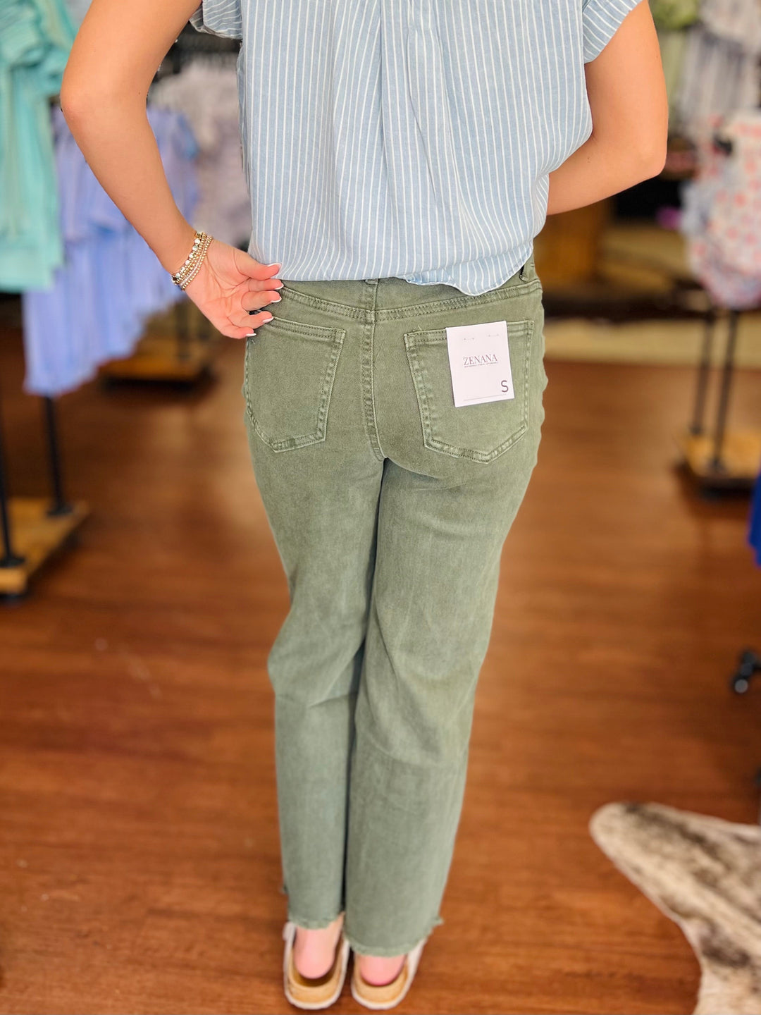 Ally Acid Washed High Waist Frayed Hem Flare Crop Pants