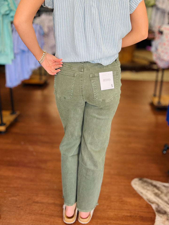 Ally Acid Washed High Waist Frayed Hem Flare Crop Pants