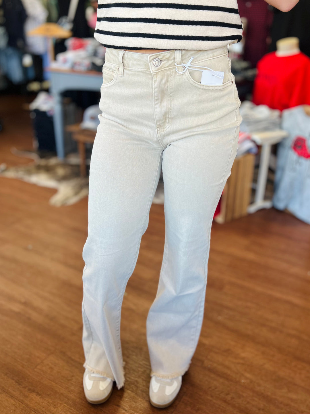 Ashley Acid Wash Frayed Cutoff Bootcut Pants