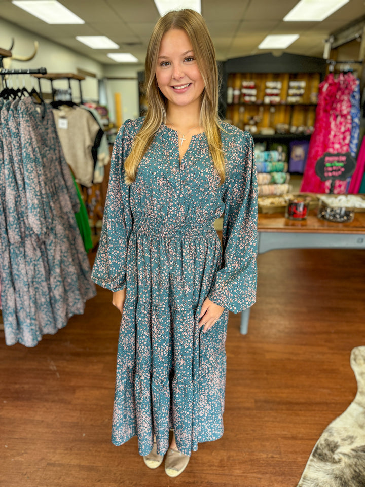 Emerald Floral Midi Dress