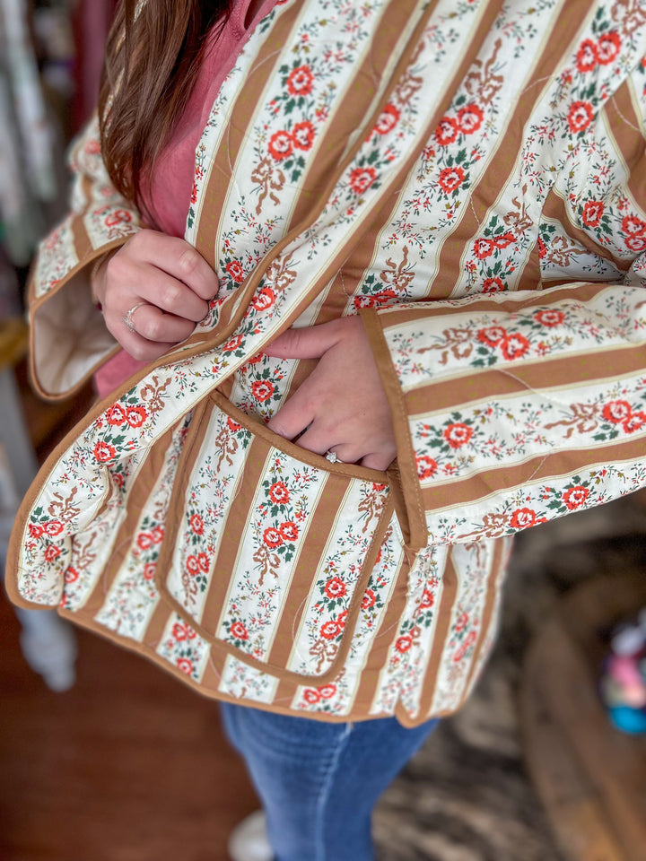 Quilted Stripe Flower Open Jacket