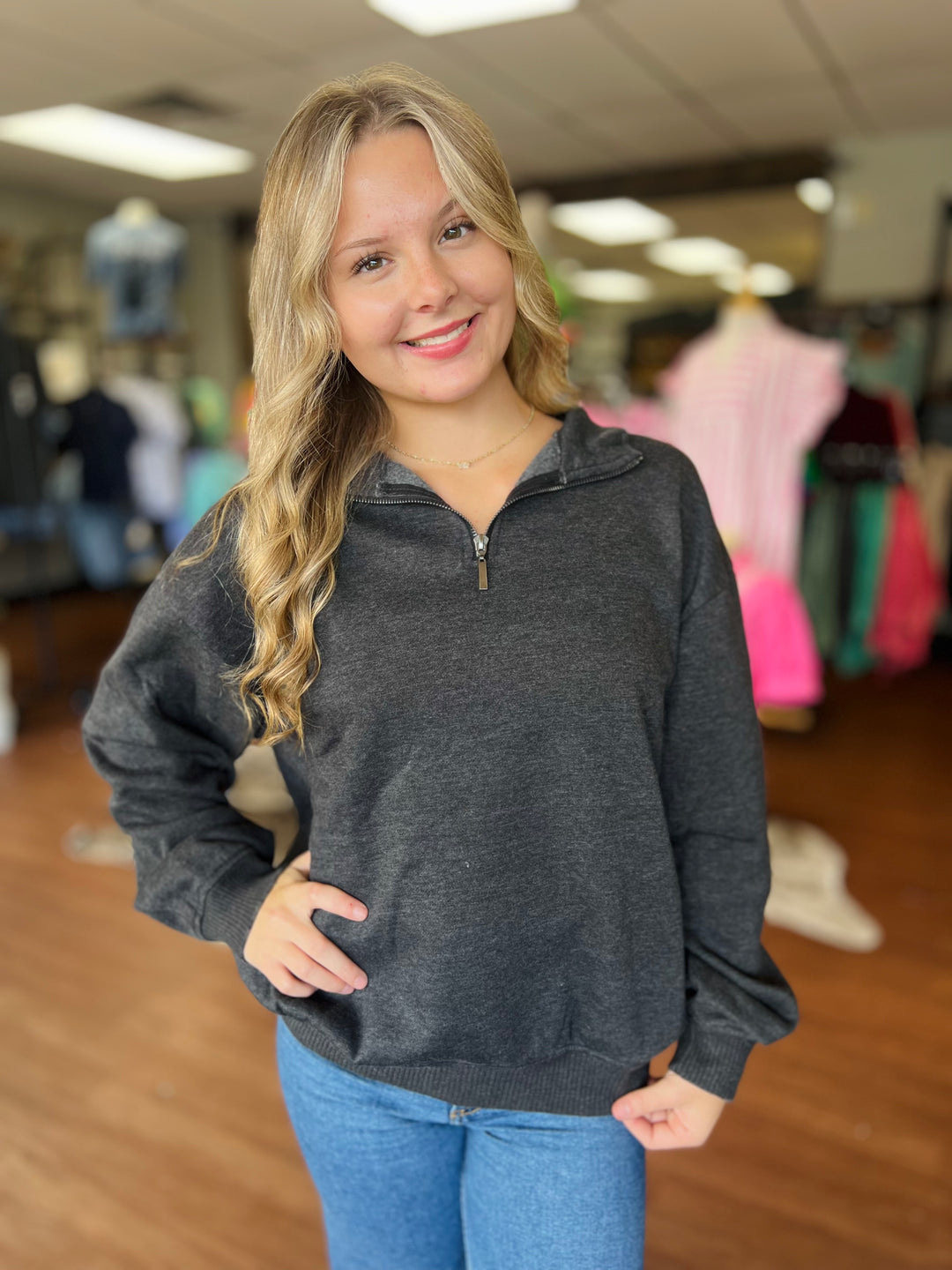 ACID WASH FLEECE HALF ZIP PULLOVER