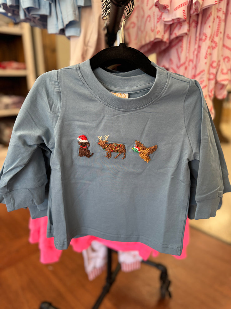 Kids Hunting Christmas French Knot Top